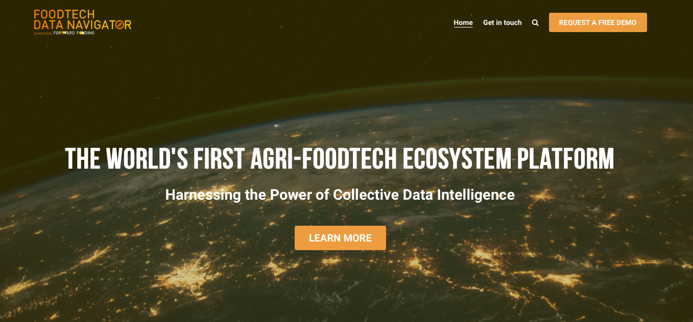 The FoodTech Data Navigator homepage food tech data