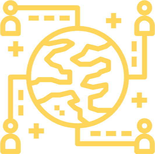 42 yellow icon of a network showing food tech startups on a global level