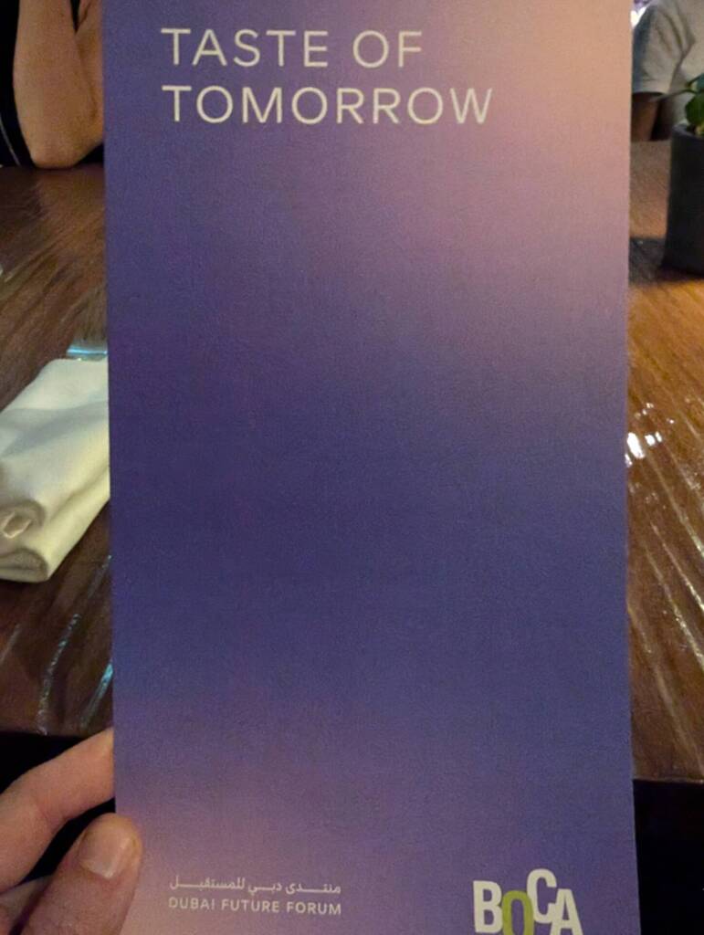 Taste of Tomorrow Dinner Menu Dubai (Front)