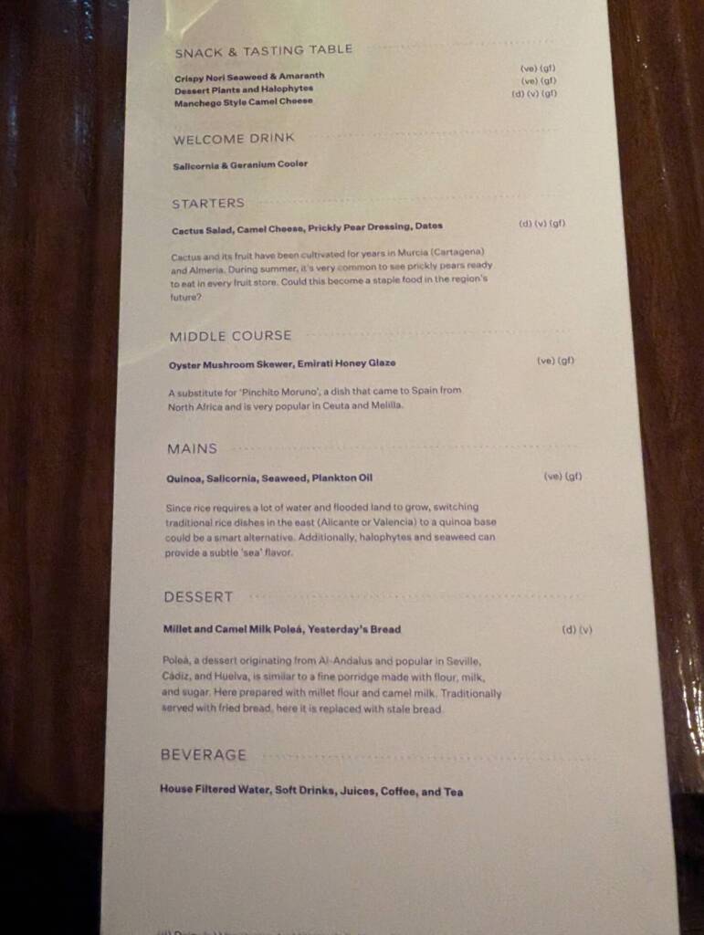 Taste of Tomorrow Dinner Menu Dubai (Back)