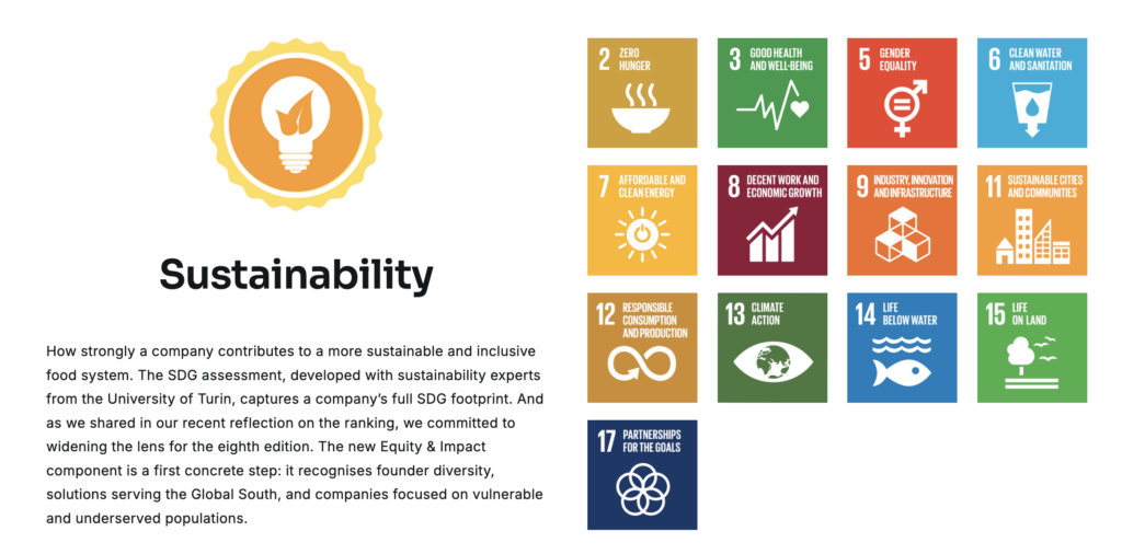 FoodTech 500 Methodology includes Sustainability